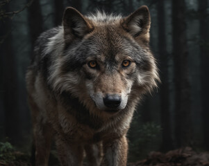 Majestic Wolf in Misty Forest