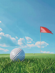 Obraz premium golf Ball on golf field against blue sky