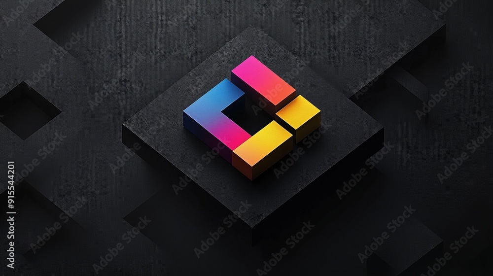 Poster imagine a unique logo with seamless color changes on a black canvas.