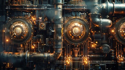 Fototapeta premium a detailed image of Factory interior with large machinery, industrial lighting, hd,upscale