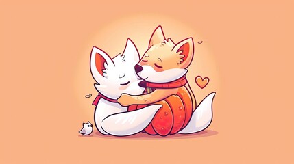 Obraz premium A cute cartoon illustration of an acorn, with the head and body of wolf wearing scarf 