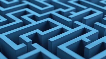 A complex blue maze design, showcasing intricate pathways and turns, ideal for puzzles, games or creative concepts.