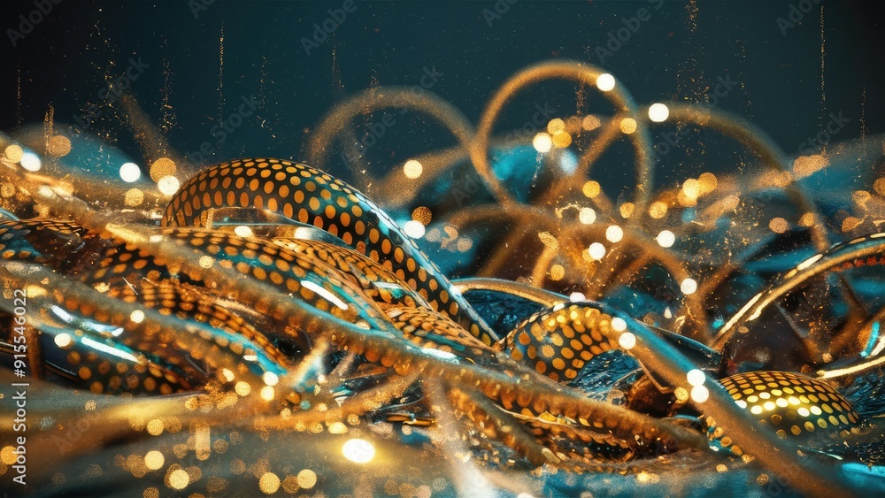 Poster abstract sparkling background with shiny golden halftone dotted particles