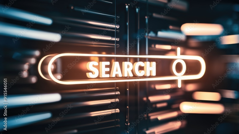 Poster closeup of illuminated search engine bar on a blurred background digital search optimization theme 3