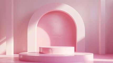 Minimalist Pink Archway with Podium - Modern Interior Design