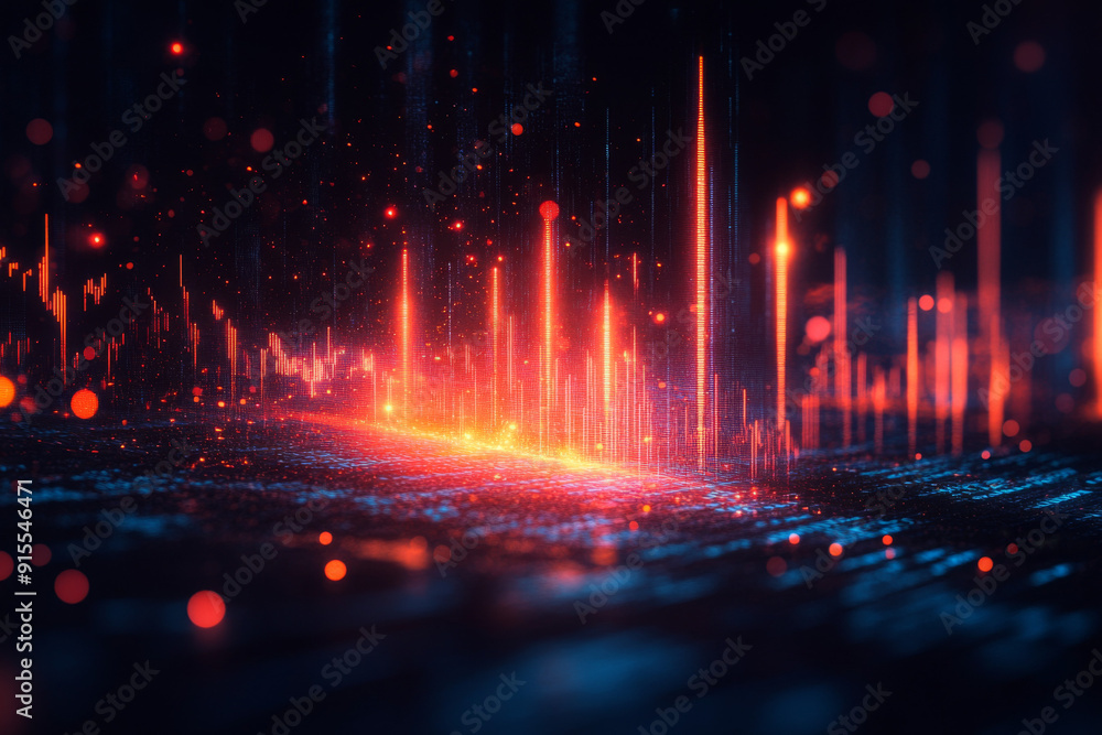 Poster digital background featuring financial graphs and charts on blue, creating an atmosphere of stock ma