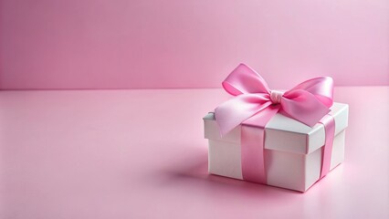 Obraz premium Gift box display showcase with pink ribbon bow on light pink background, gift, box, display, showcase, pink ribbon