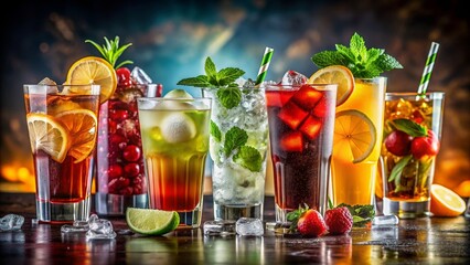 Artistic s of popular drinks for marketing materials or themed events, drinks, beverages, cocktails, mocktails, concept, art