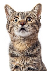 Obraz premium Curious cat with a surprised expression against a white background
