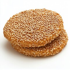 Delicious sesame cookie stacked, showcasing its crunchy texture and golden color, perfect for a sweet treat or dessert.