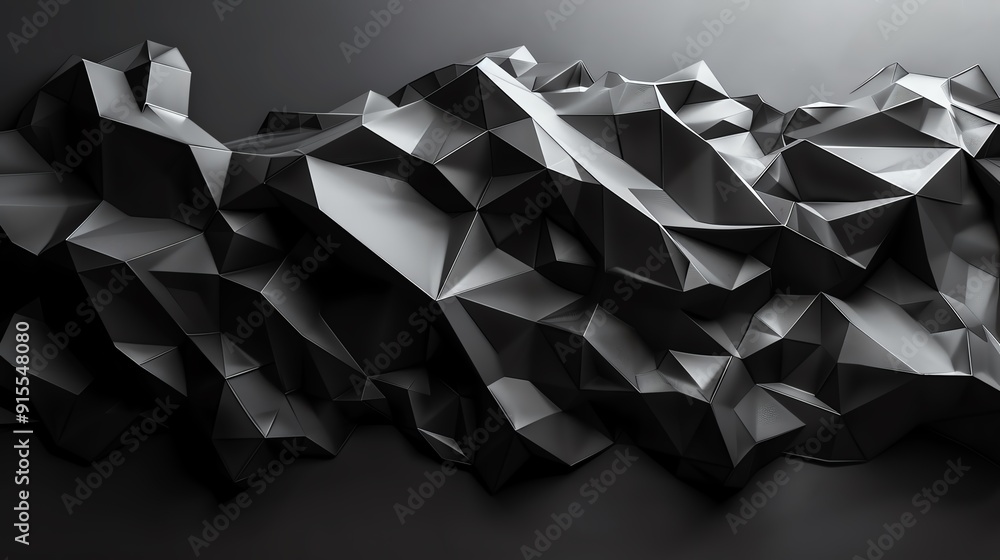 Poster abstract black geometric shapes creating a rugged terrain texture.
