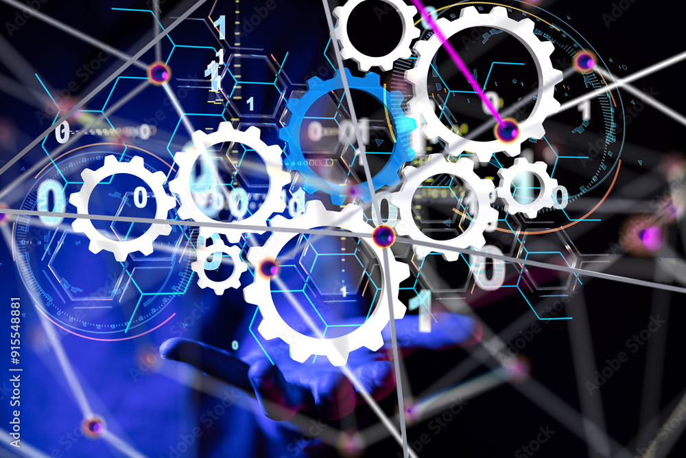 Poster neural network 3d illustration. big data and cybersecurity - 3d