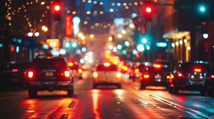 Obraz premium Blurry Lights of Traffic in the City at Night.