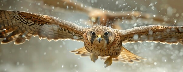 Fototapeta premium Falcons diving at incredible speeds through the air, displaying their predatory precision, wildlife species air, highspeed predation
