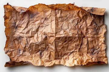 Detailed shot of a recycle brown paper texture with deep creases and crumples, showing the rugged surface and organic feel of the material