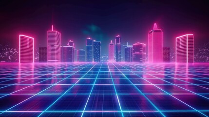 Naklejka premium Cyberpunk Cityscape with Neon Lights.