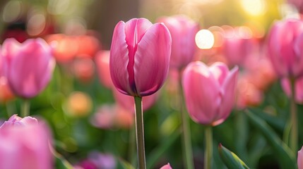 Fototapeta premium Delicate Pink Tulip in Full Bloom Close-Up with Soft Petals