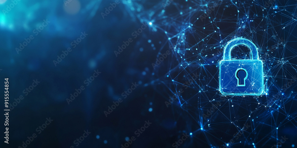 Aufkleber a background with a lock symbol and a digital network, a data protection concept for an online secur