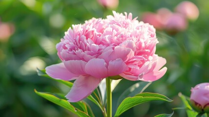 Obraz premium Vibrant Close-up of a Blooming Pink Peony Flower