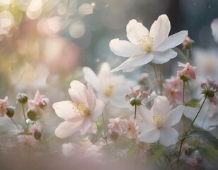 Obraz premium A serene display of delicate flowers bathed in soft pastel colors, A quaint flower shop adorned with an abundance of colorful flowers on display