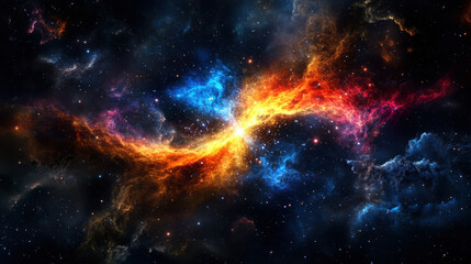 Naklejka premium A colorful galaxy with a red and blue spiral. The colors are vibrant and the stars are scattered throughout the sky