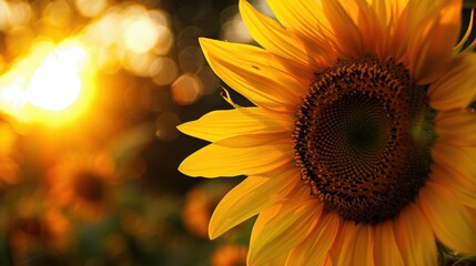 Fototapeta premium Radiant Yellow Sunflower Basking in Sunlight Close-up.