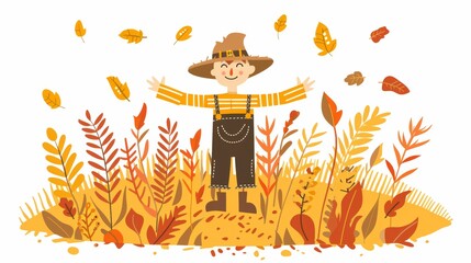 Cute Scarecrow Illustration - Fall Harvest Cartoon