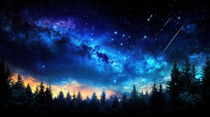 Fototapeta premium A beautiful night sky with a large milky way and many stars. The sky is dark and the stars are shining brightly