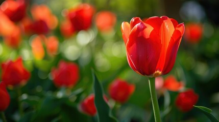 Obraz premium Vibrant Red Tulip Blooming in Spring Sunshine Close-up