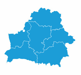 blue silhouette of the Republic of Belarus with regions