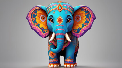 Obraz premium A 3D cute cartoon style Ganesha, the Hindu elephant-headed god, with a round belly, big eyes, and a gentle smile, set against a simple background