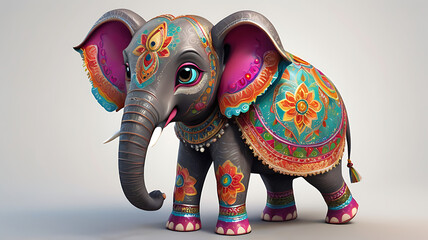 Obraz premium A 3D cute cartoon style Ganesha, the Hindu elephant-headed god, with a round belly, big eyes, and a gentle smile, set against a simple background