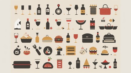 Flat Icon Set of Food and Drinks.