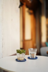 Closeup of Iced Caramel Macchiato at the coffee shop, Caramel Macchiato is a classic macchiato...