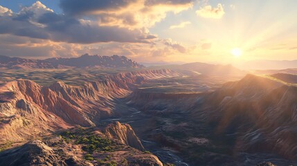 Golden Hour Over Canyon Landscape