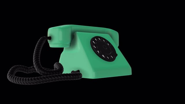 Old telephone rotates on an alpha channel background in a seamless loop.