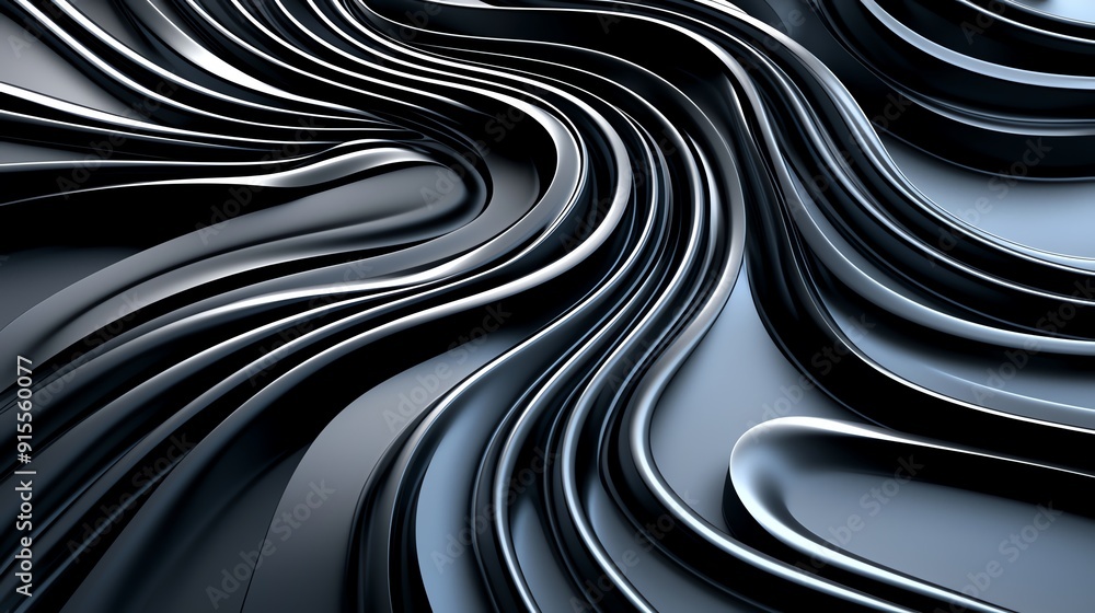 Aufkleber abstract 3d metallic background with wavy lines and curves.