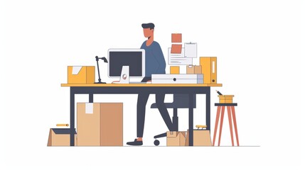 Busy Office Worker at Desk with Clutter