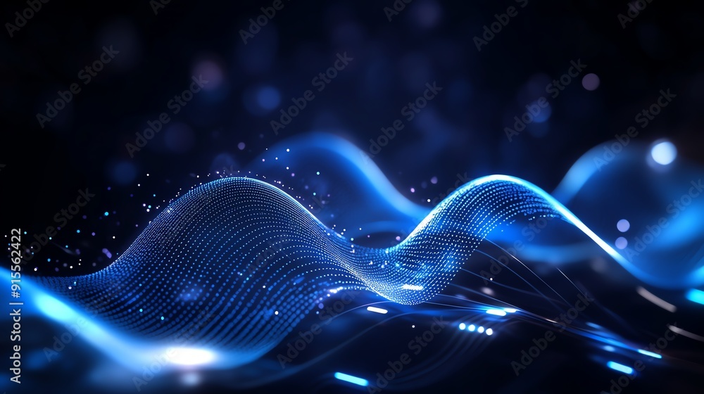 Poster abstract digital background with glowing blue lines and data points.