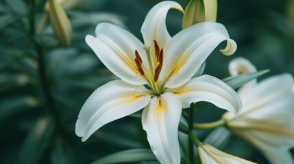 Obraz premium Delicate Beauty of a Blooming White Lily Close-Up