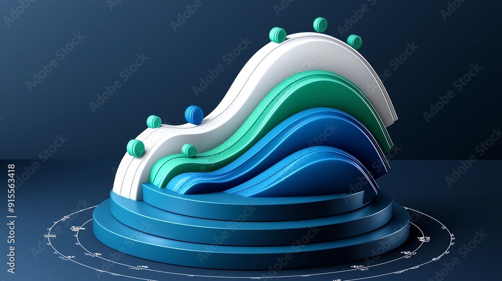Poster abstract 3d illustration of a wave-like structure with spheres, symbolizing growth and progress.