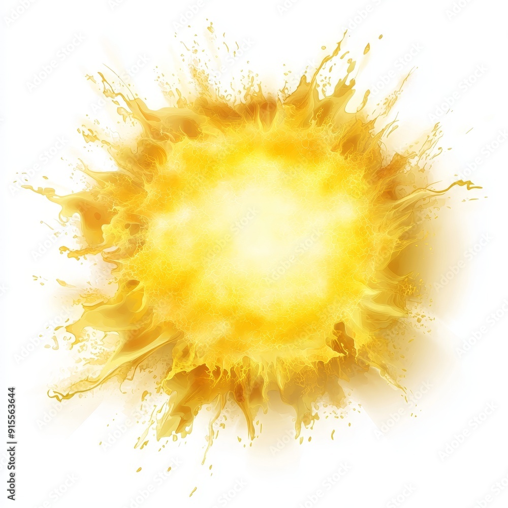 Poster an abstract yellow splash with a flash of lightning without departing rays. a star flashed with spar