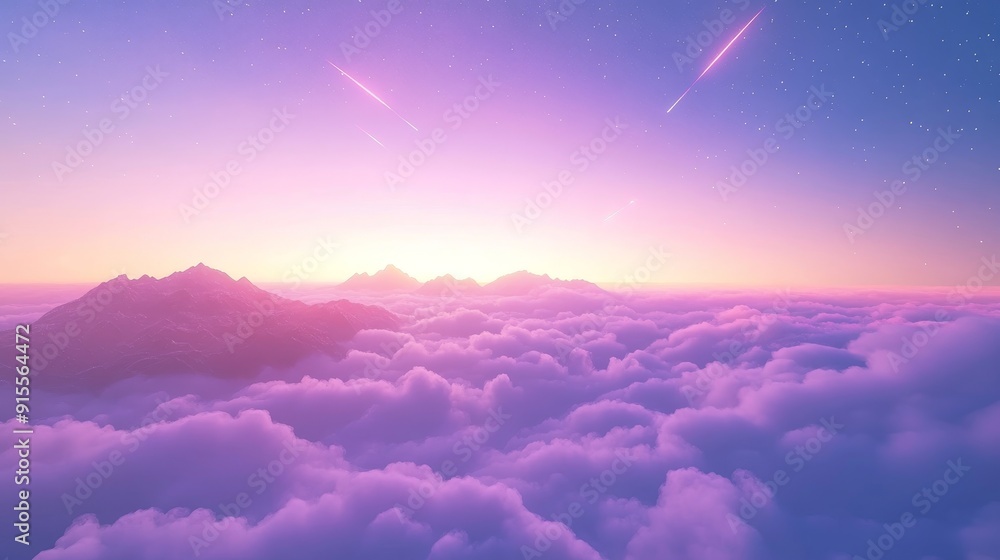 Aufkleber 3d render of neon clouds with a colorful sky in abstract fantasy style