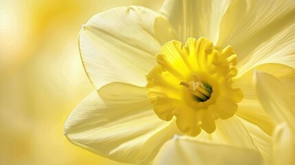 Macro Shot of a Delicate Yellow Daffodil with Soft Petals in Natural Light