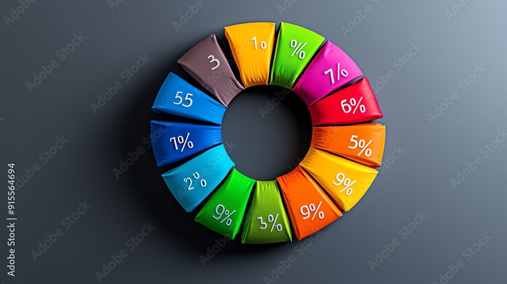 Poster colorful pie chart with percentage values on a gray background