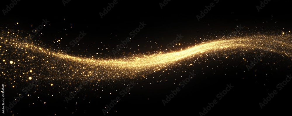 Poster golden glowing swirl. almost as if it were moving at the speed of light. easy trail. shiny wavy path