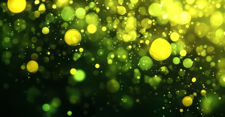 With blur effect and bokeh background, this abstract green energy particles and waves is magical bright and glowing futuristic hi-tech