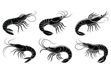 Shrimp Silhouette Sea Animal Vector Illustration