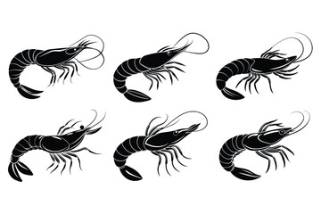 Shrimp Silhouette Sea Animal Vector Illustration