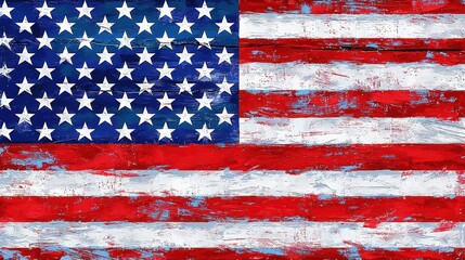 Artistic representation of the American flag with vibrant colors and textures, symbolizing patriotism and national pride.